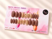 Amber press-on nails by The Belle Coats, twenty nails on a card