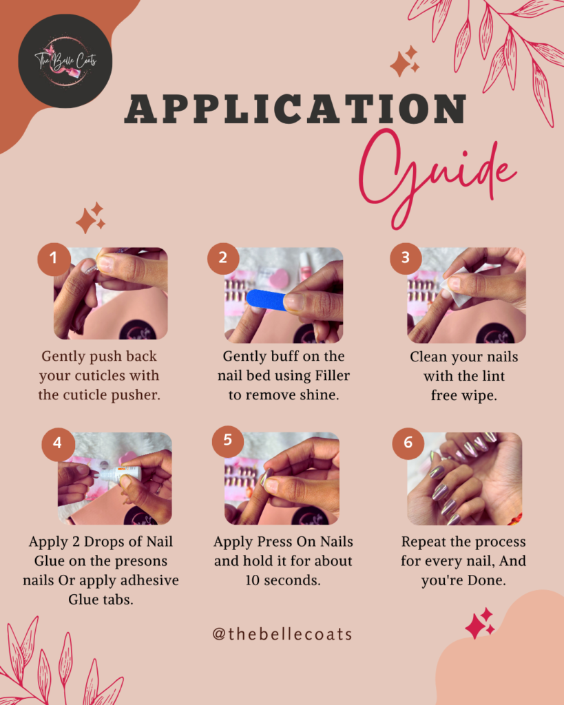 How to apply a Belle Coats press-on set, six steps