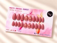 Flora Blush press-on nails by The Belle Coats, twenty nails on a card
