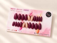 Merlot press-on nails by The Belle Coats, twenty nails on a card