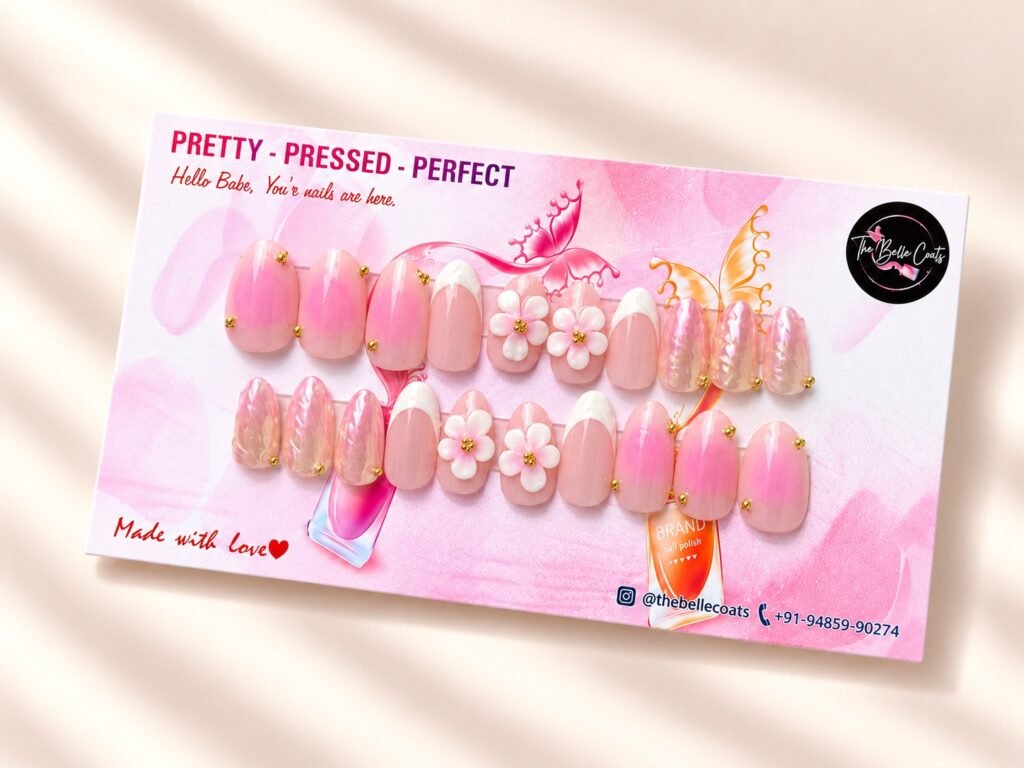 Petal Prism press-on nails by The Belle Coats, twenty nails on a card