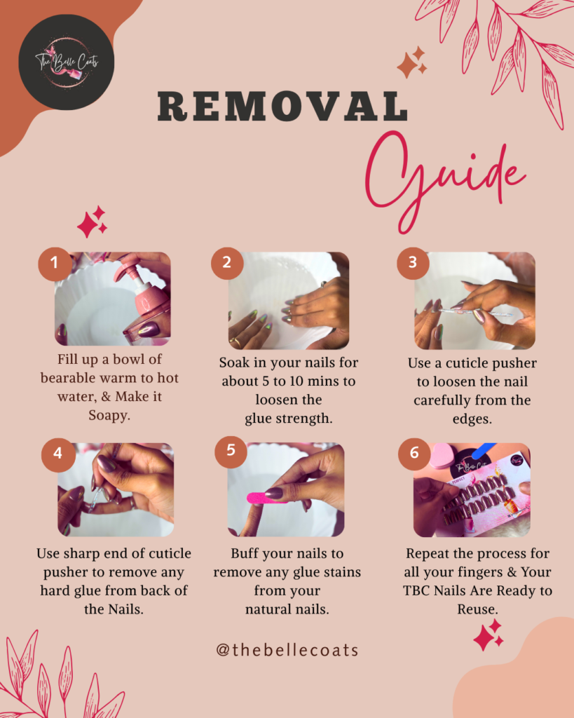 How to remove a Belle Coats press-on set, six steps