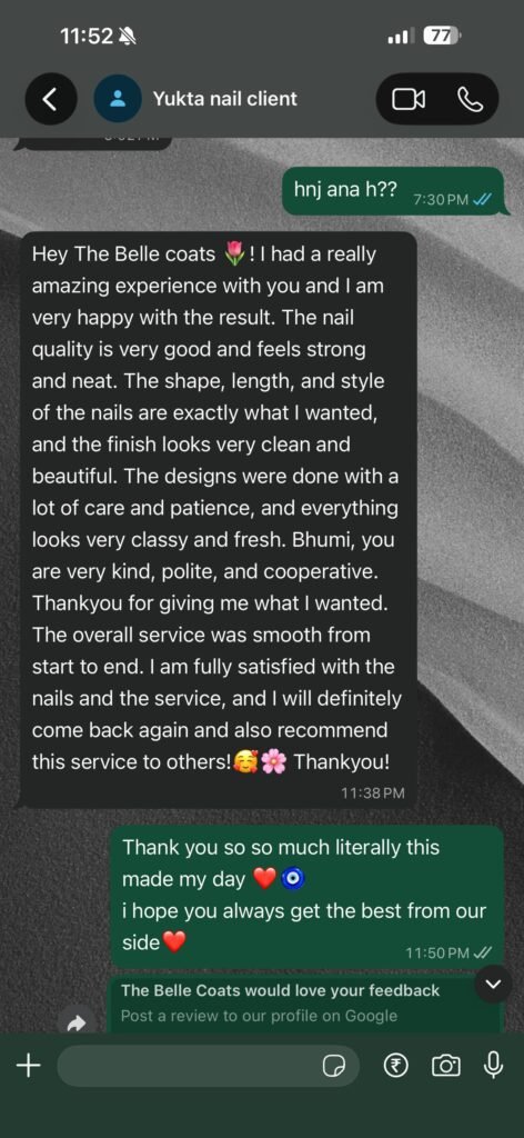 A message from a Belle Coats customer