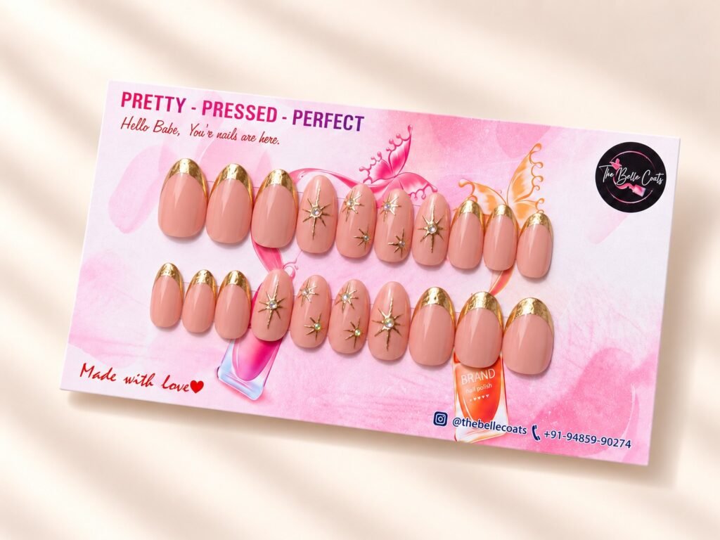Sunbeam press-on nails by The Belle Coats, twenty nails on a card