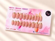 Sunbeam press-on nails by The Belle Coats, twenty nails on a card
